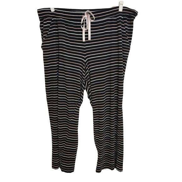 Cacique Womens 3X 22/24 Pajama Pants Black Pink Stripes Plus Size Drawstring - Picture 1 of 7